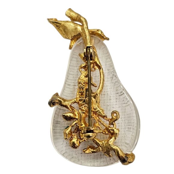 Tancer II Jelly Clear Lucite Pear Partridge Bird Leaf Brooch Pin Signed - Picture 7 of 9